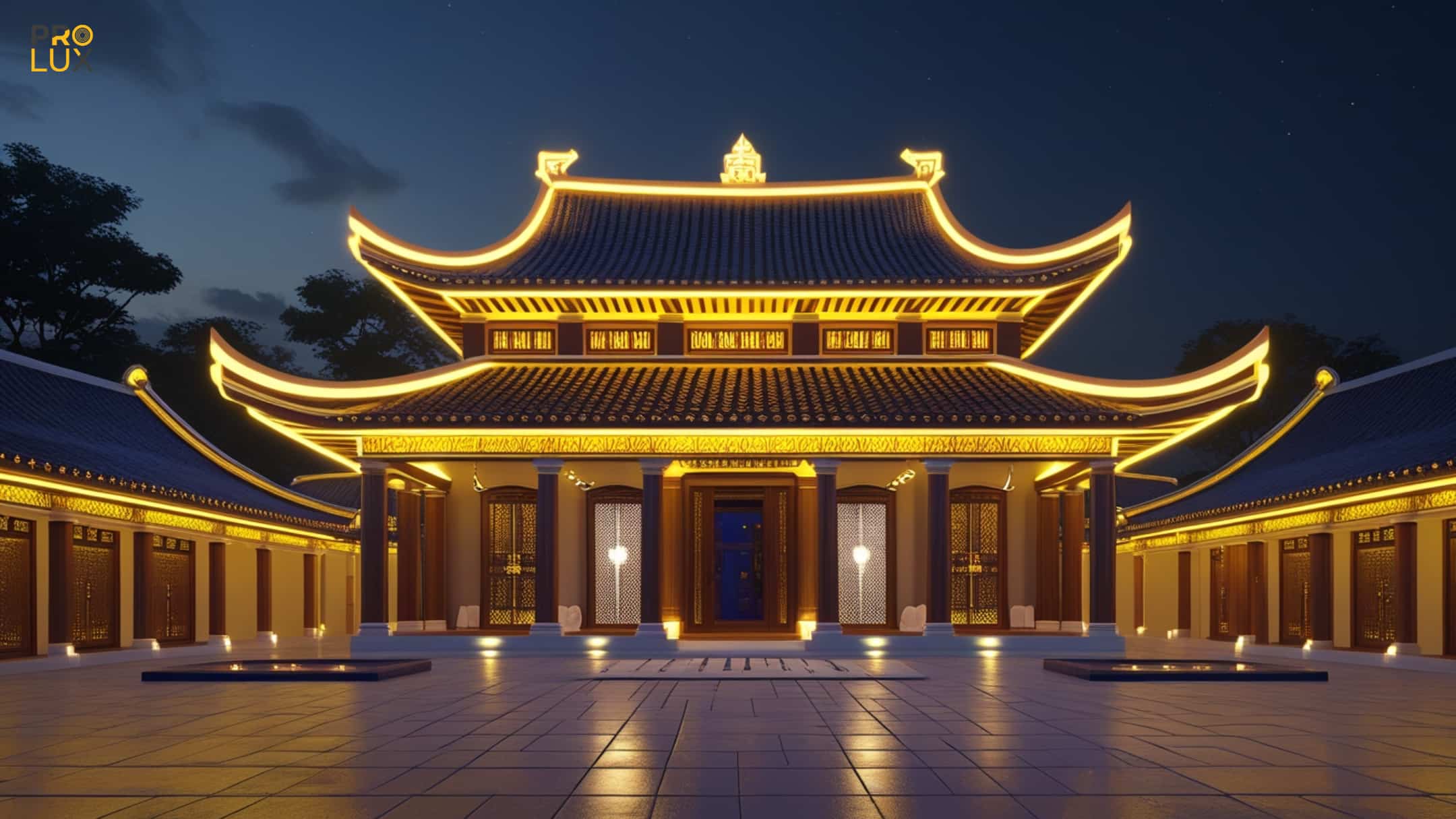 Ánh sáng đóng vai trò trung gian tạo sự hòa hợp giữa công trình kiến trúc cổ với môi trường xung quanh;