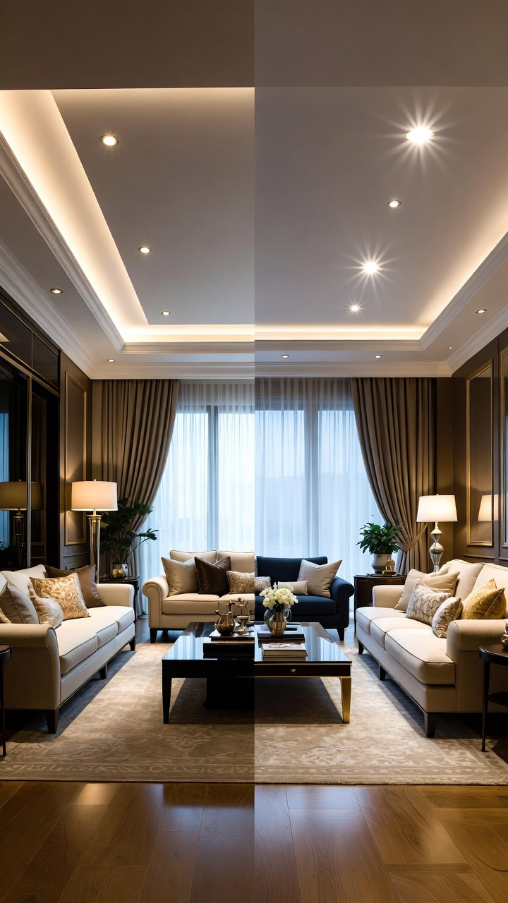 Giải pháp khử chói đèn downlight cho phòng khách giúp không gian sang trọng
