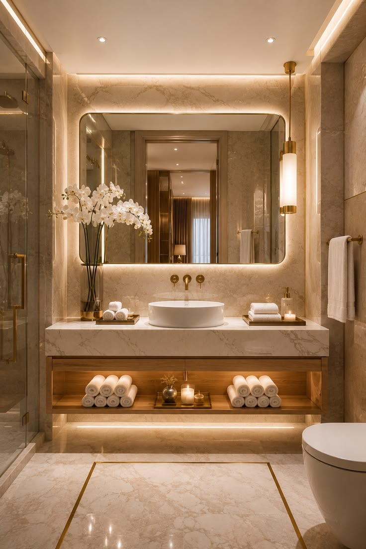 Giải pháp chiếu sáng đá Marble bóng gương giúp giảm lóa và làm nổi bật vân đá tinh tế