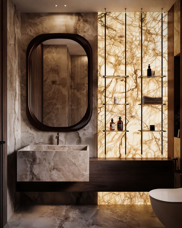 Giải pháp chiếu sáng đá Marble bóng gương giúp giảm lóa và làm nổi bật vân đá tinh tế