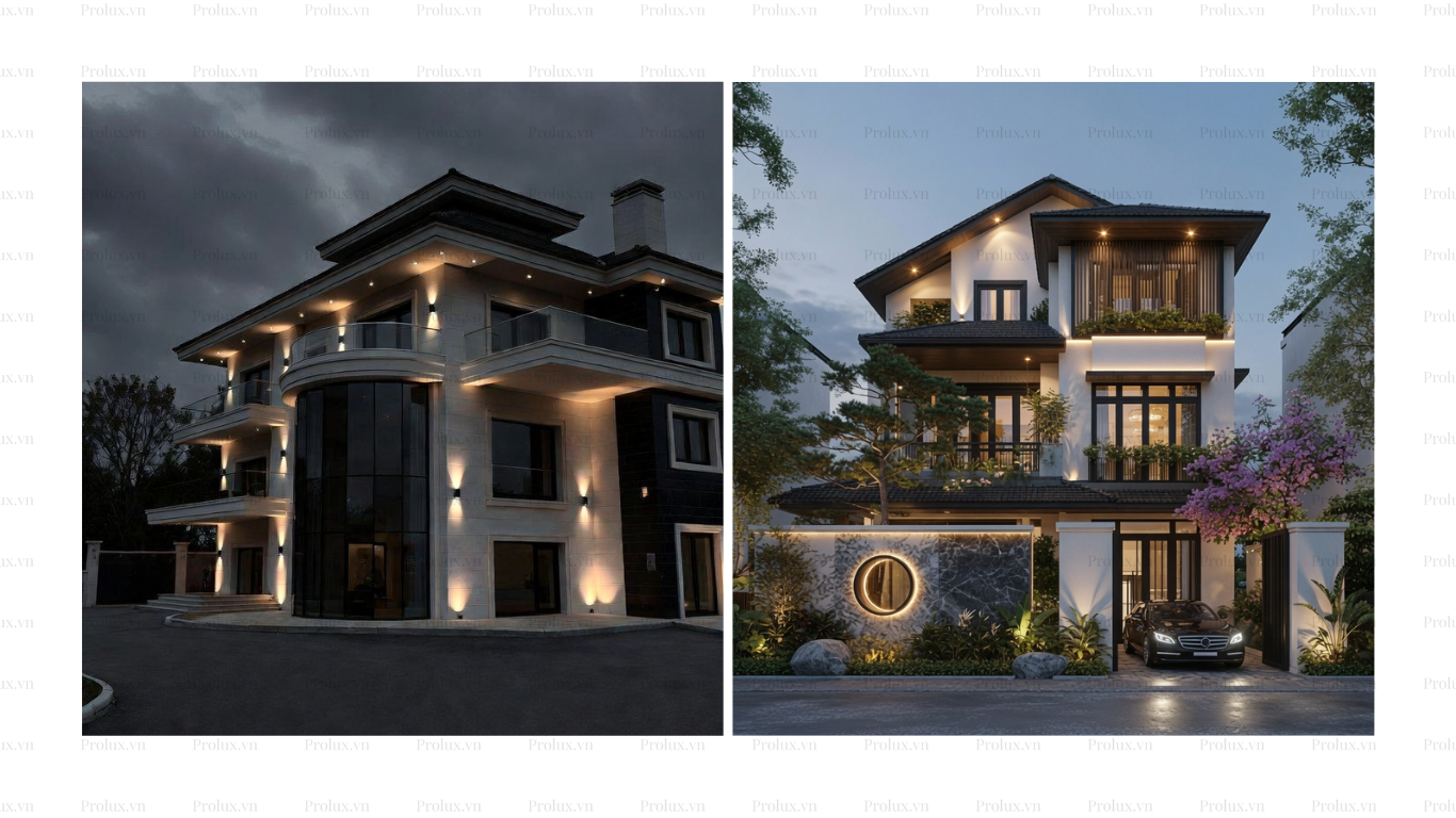 Chuyên gia ProLux đang sử dụng thiết bị đo quang học chuyên dụng để khảo sát hệ thống chiếu sáng tại biệt thự cao cấp.