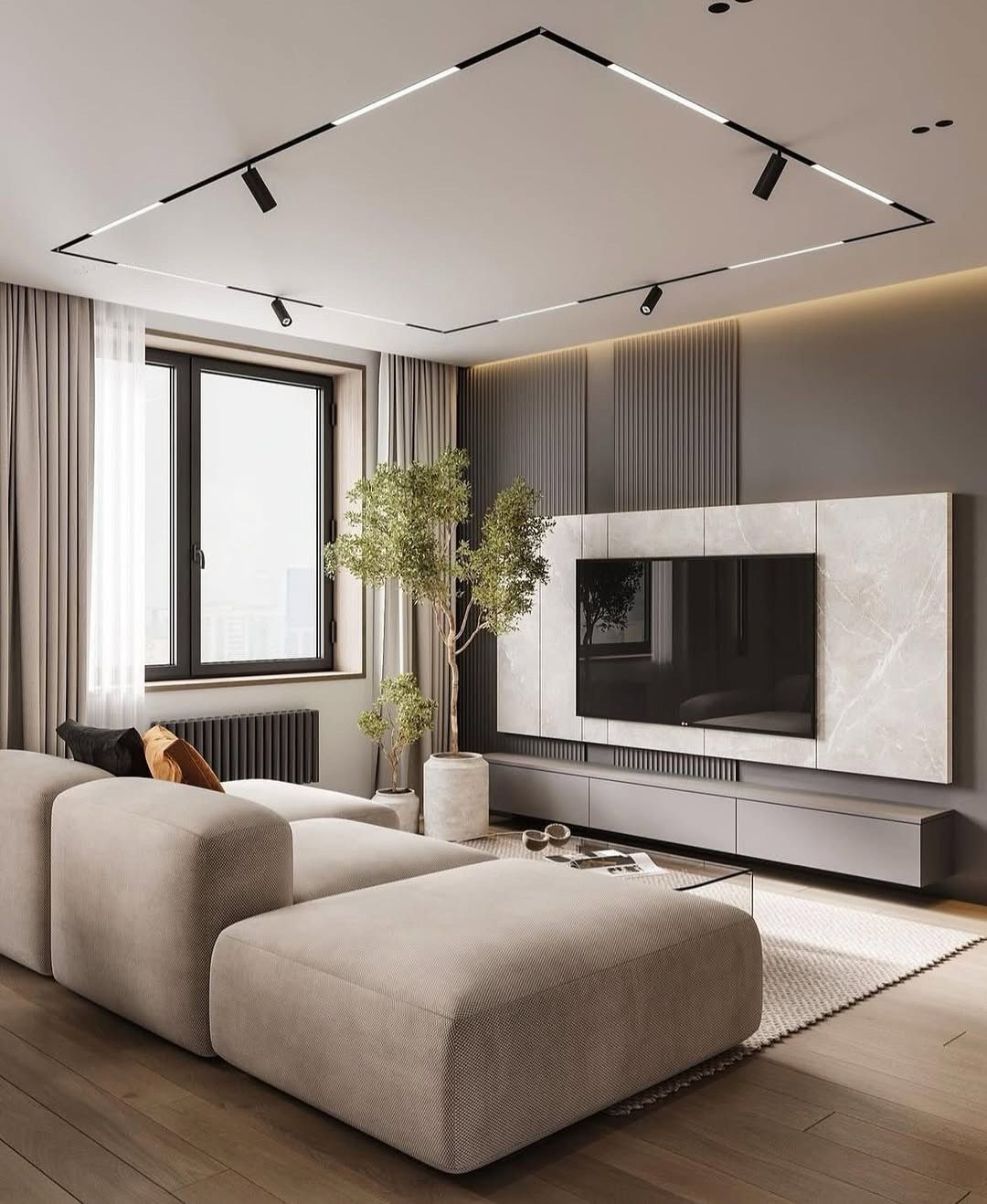 Penthouse tối giản sở hữu hệ trần thấp, được tích hợp đường ray nam châm bản Slim