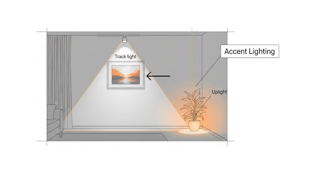 Lớp 3: Chiếu sáng điểm nhấn (Accent Lighting)